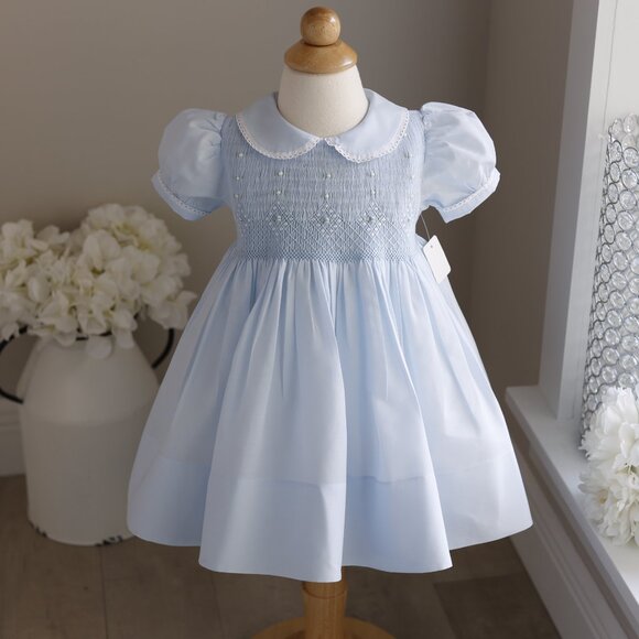 RARE Blue Smocked Heirloom Dress Vintage Feltman Brothers PERFECT NWT - Picture 1 of 6